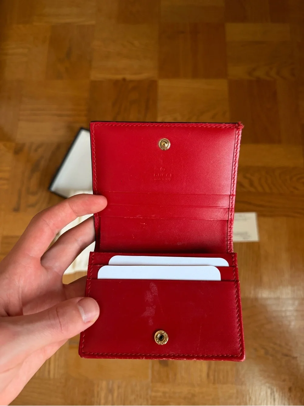 Gucci Red Embossed GG Leather Card Holder - Picture 7 of 7